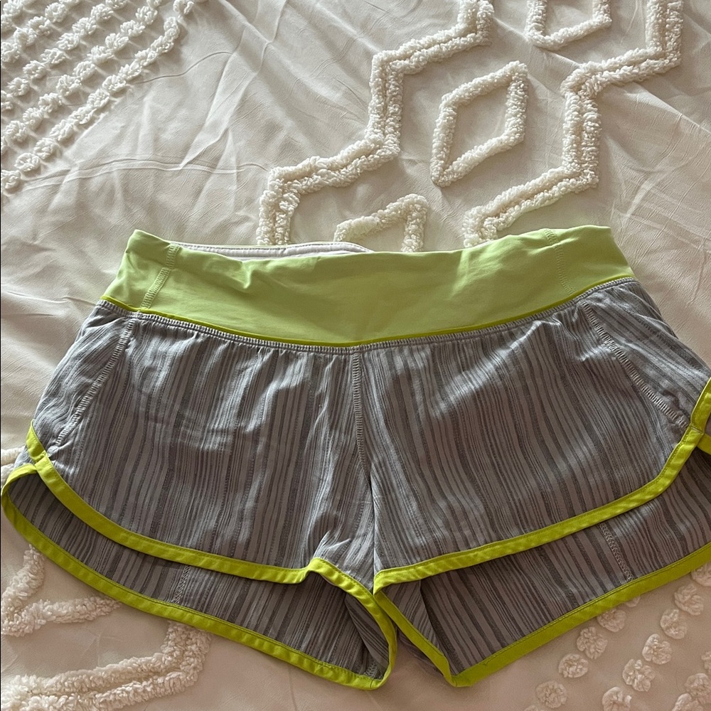 Lululemon Athletica Striped Gray and Lime Athletic Shorts